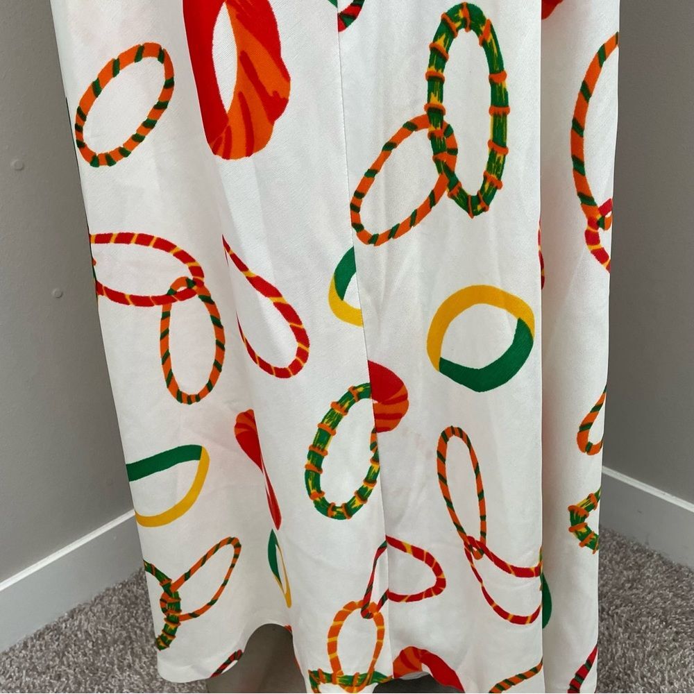 VINTAGE 1960s 70s Knot Tie Front Halter Neck White Ring Print Maxi Dress - Picture 4 of 12